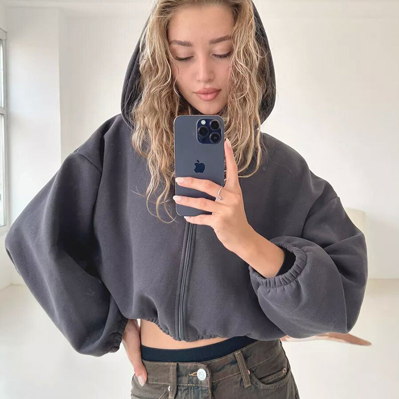 Damen cropped Kapuzenpullover mit oversized Ärmel R&B