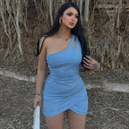 Damen Einseitig Schulterfreies Minikleid mit Raffung und Figurformendem Schnitt R&B