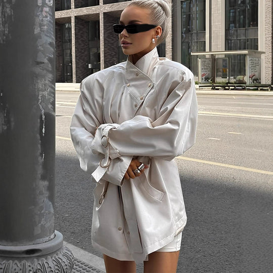 Damen oversized Trenchcoat mit doppeltem Kragen R&B