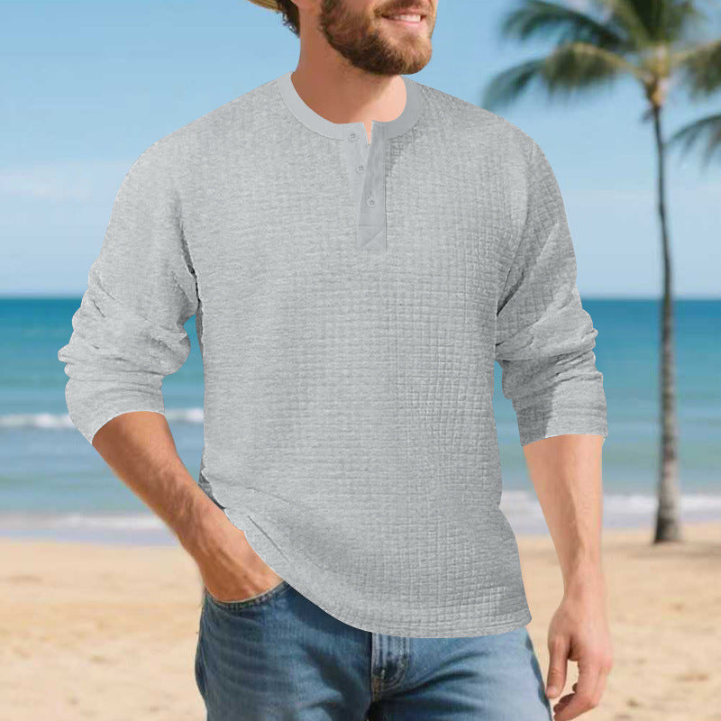 Herren Elegantes Langarmshirt mit Knopfleiste und strukturiertem Stoff R&B