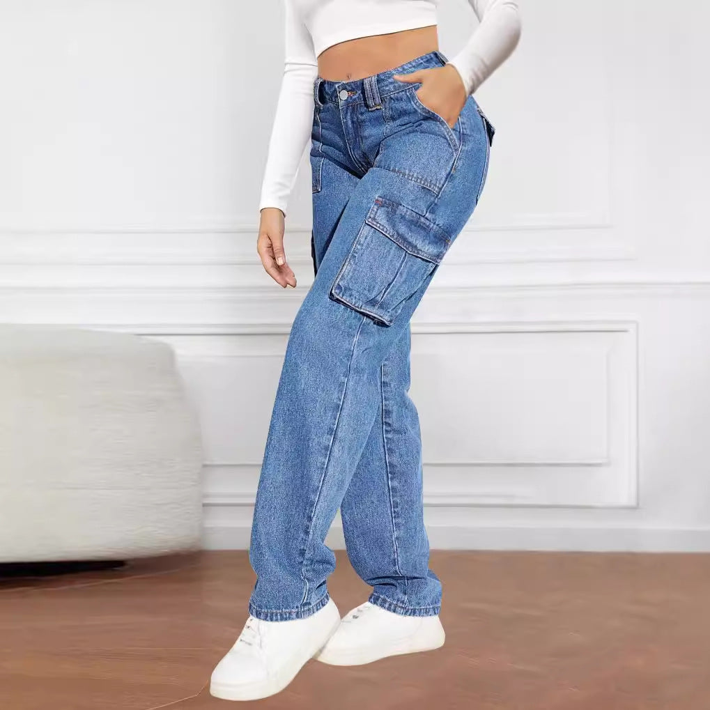 Damen Cargo-Jeans mit hoher Taille und praktischen Taschen R&B