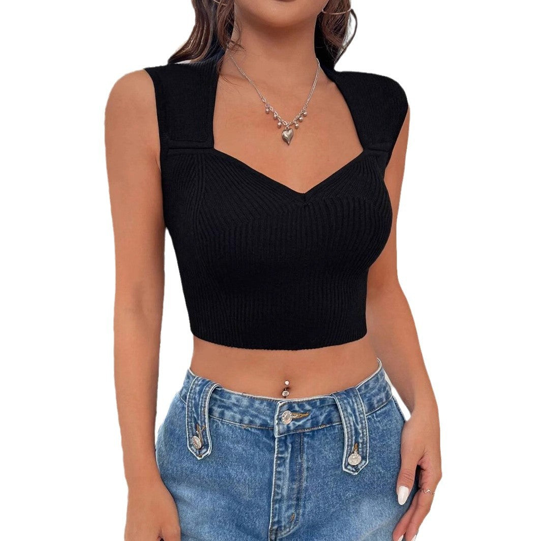 Damen Elegantes Crop-Top mit V-Ausschnitt und feiner Rippenstruktur R&B