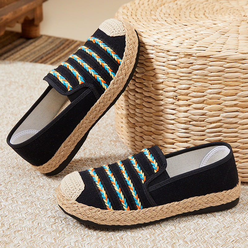 Damen Slip-On Espadrilles mit buntem Bänderdesign