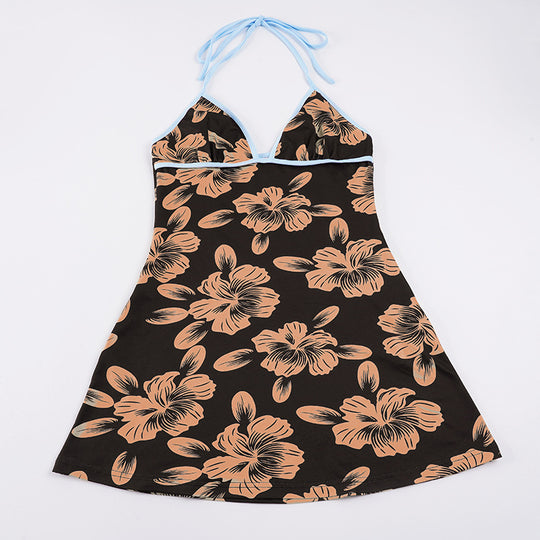 Damen Blütenmuster Strandkleid mit Spaghetti-Trägern und offener Rückenpartie R&B