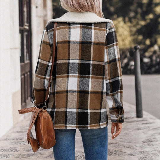 Damen lässige Karojacke mit weichem Innenfutter und praktischen Taschen R&B