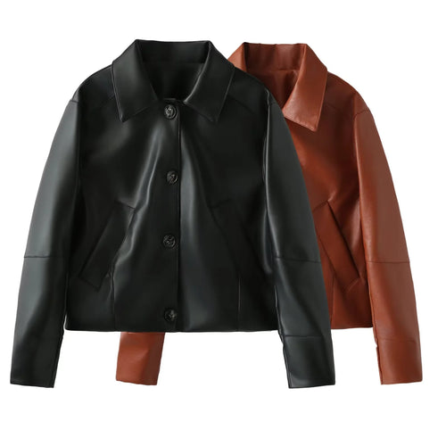 Damen elegante Kunstlederjacke mit moderner Silhouette und praktischen Taschen R&B