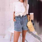 Damen Denim-Shorts mit elastischem Bund R&B