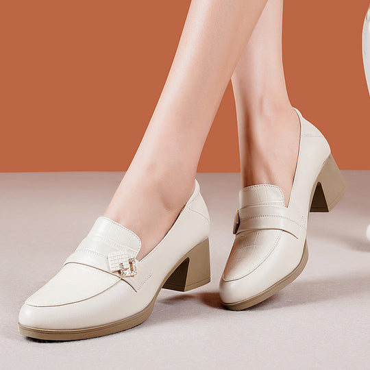 Damen Elegante Mokassins mit modischem Schmuckdetail und bequemen Blockabsatz R&B