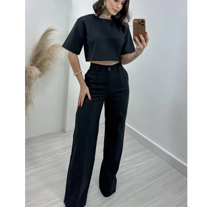 Damen Modisches Crop-Top mit weiter Hose R&B