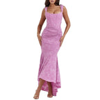 Damen nan eng anliegendes Korsett-Abendkleid mit integrierten Stäbchen, geraffter Wickelpassform und floraler Jacquardstruktur R&B