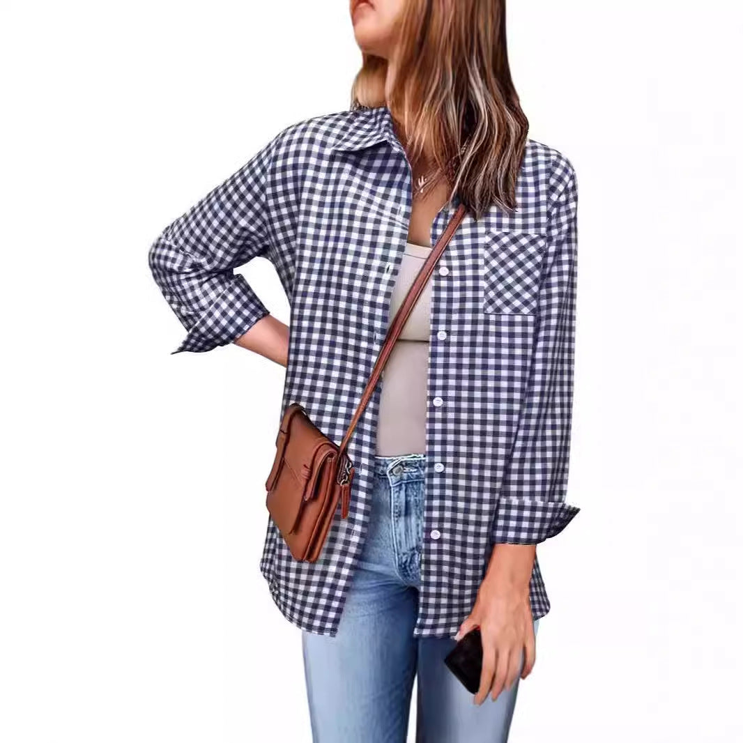 Femme Button-Up Gingham Check Shirt R&B