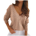 Damen Strickpullover mit V-Ausschnitt und luftiger Lochmusterstruktur