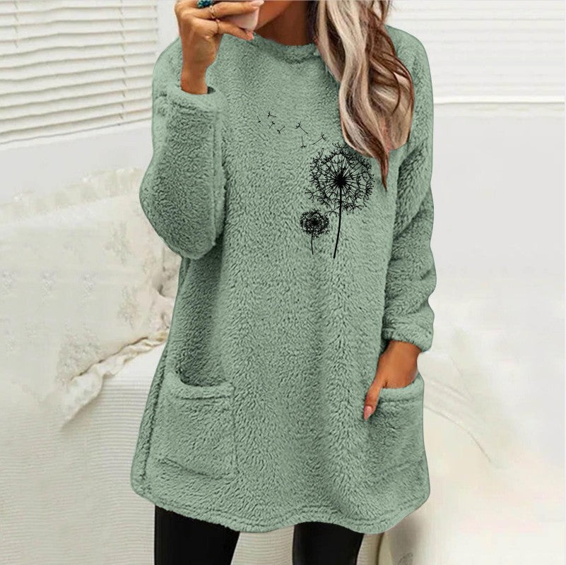 Damen Fleece-Tunika mit Dandelion-Motiv und praktischen Taschen R&B