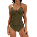 Damen Tankini mit Gerafftem Oberteil und Hohem Bund R&B