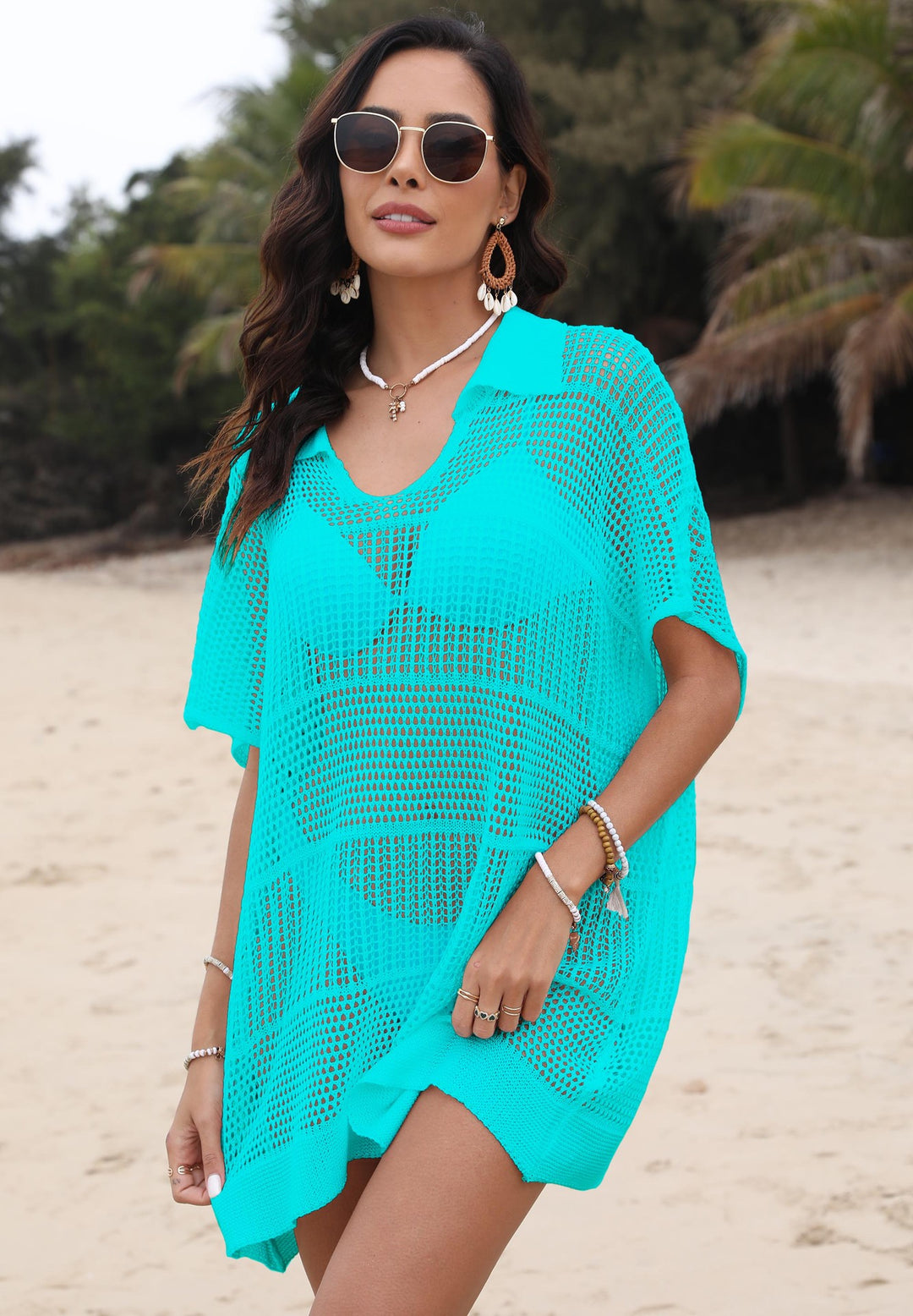 Damen luftiger Strandüberwurf mit leichtem Netzdesign R&B
