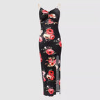 Damen figurbetontes Maxikleid mit floralem Muster und Cut-Out-Detail R&B