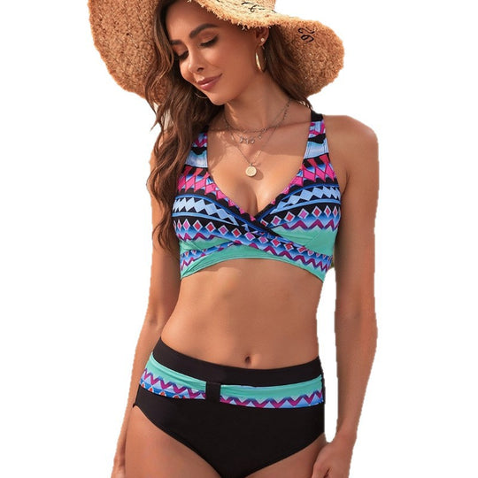 Damen Hochtailliertes Bikini-Set mit stilvollem Wickeldesign R&B