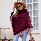 Damen modischer Poncho mit elegante Fransenverzierung