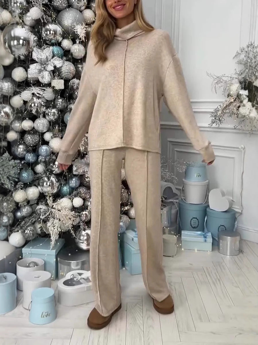Damen Fleece-Lounge-Set mit modernem Stehkragen und weitem Schnitt R&B