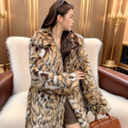 Damen Elegante und modische Kunstpelzjacke mit animalischem Muster R&B