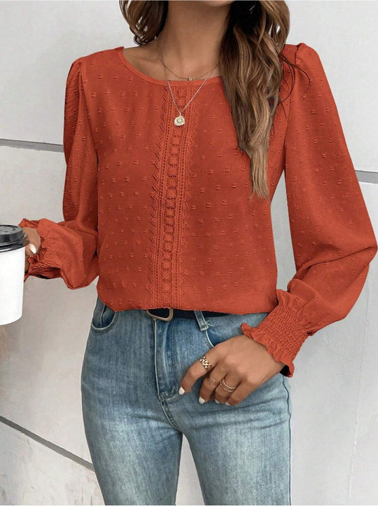 Damen luftige Bluse mit feinem Stickmuster R&B