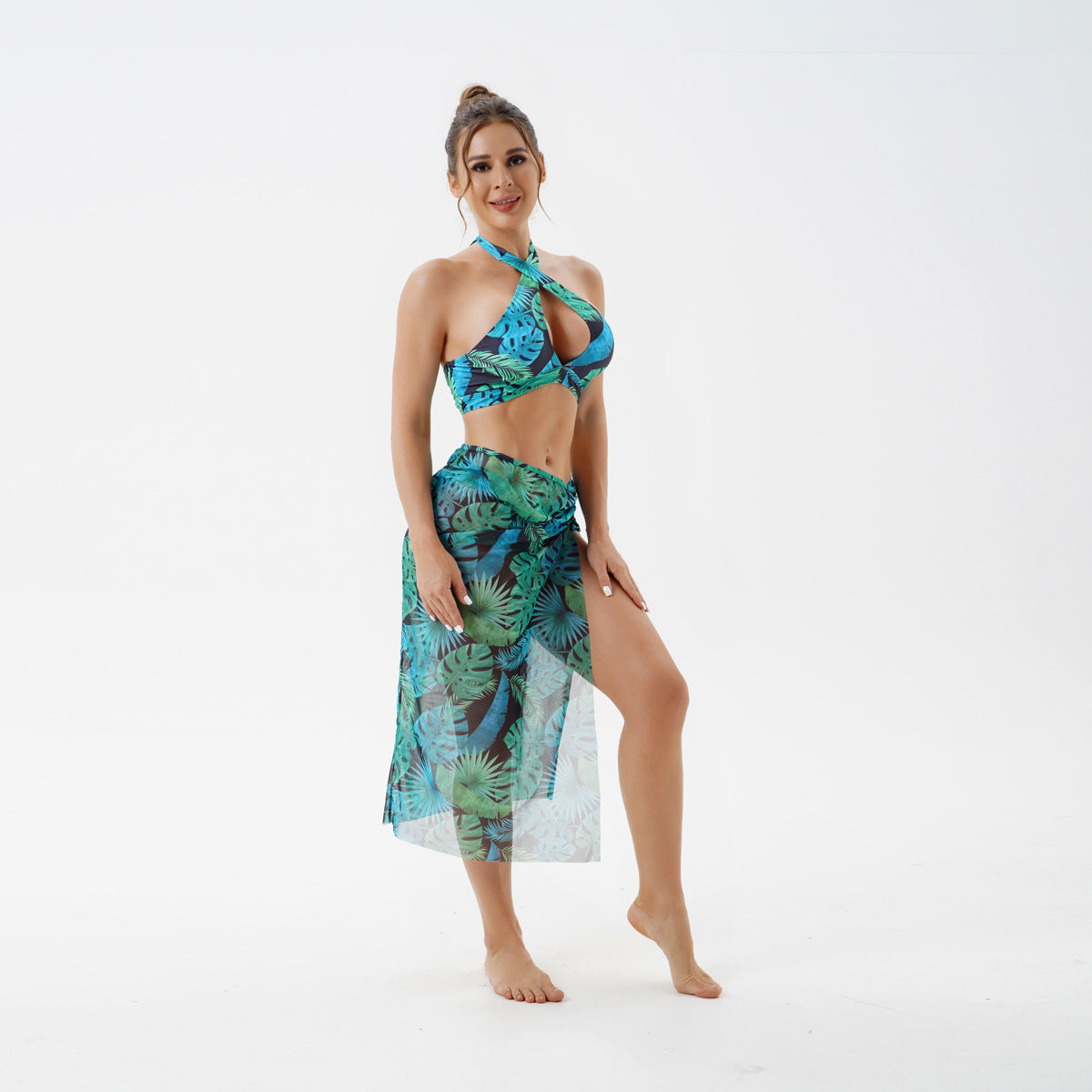 Damen Modischer Bikini mit transparenter Strandpareo R&B