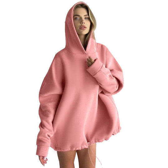 Damen oversized Hoodie mit verstellbarem Bund und Kängurutasche R&B