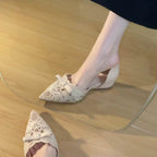 Damen Slingback Ballerinas mit durchbrochener Spitze und zierlicher Schleifenverzierung R&B