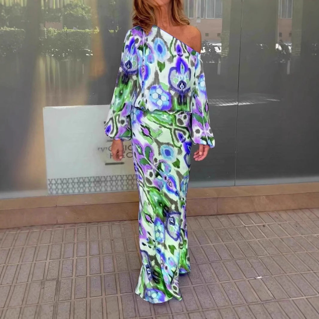 Damen Maxi-Kleid mit asymmetrischem Schnitt und eleganten Ärmel R&B