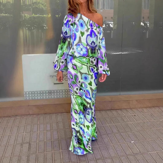 Damen Maxi-Kleid mit asymmetrischem Schnitt und eleganten Ärmel R&B