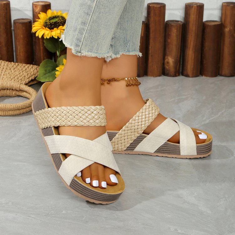 Damen Bequeme Zehentrenner-Sandalen mit geflochtenem Riemendesign und rutschfester Sohle R&B