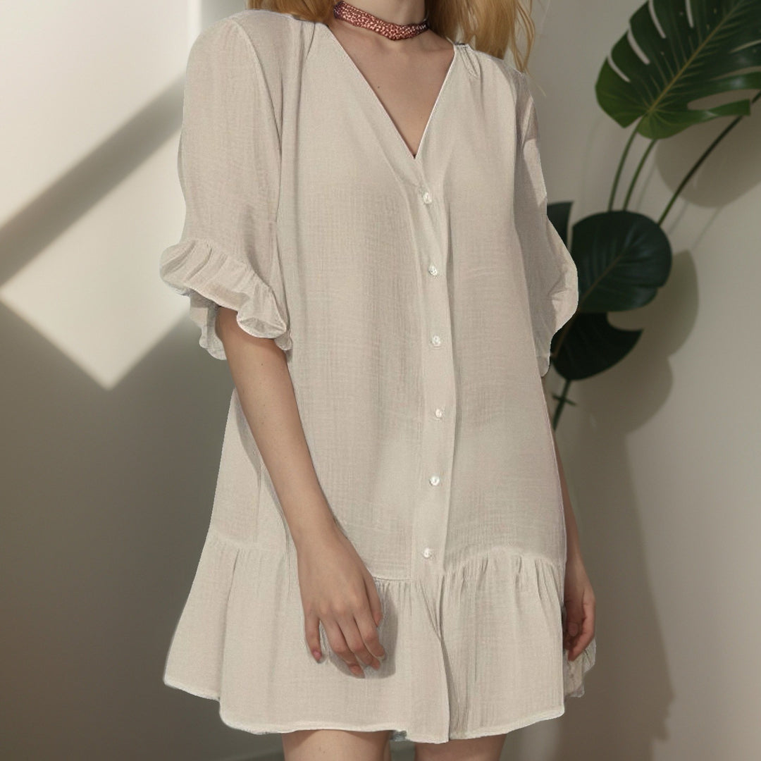 Damen Shirtkleid mit Puffärmeln und Volantabschluss R&B