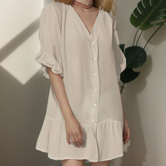 Damen Shirtkleid mit Puffärmeln und Volantabschluss R&B