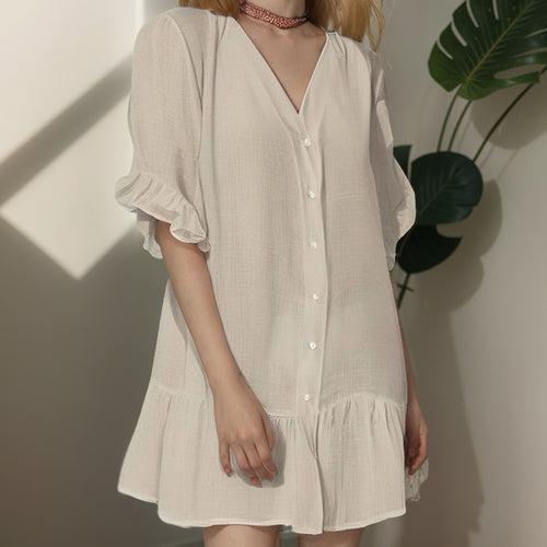 Damen Shirtkleid mit Puffärmeln und Volantabschluss R&B
