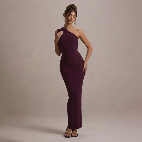 Damen schulterfreies Maxikleid mit Rüschendetails und figurbetonter Silhouette R&B