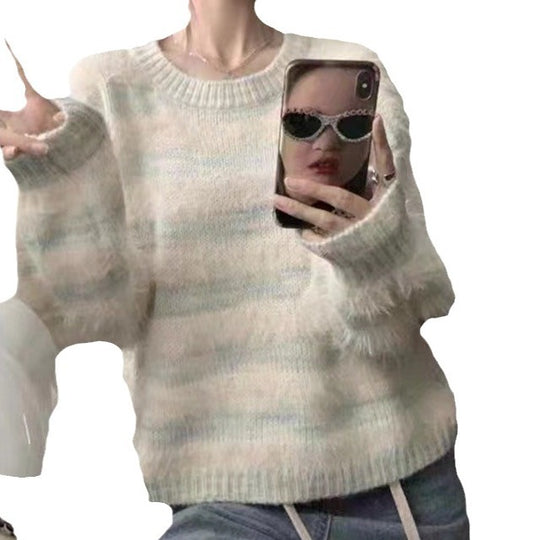 Damen Kuscheliger Strickpullover mit trendigem Farbverlauf und voluminösen Ärmeln R&B