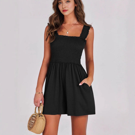 Damen Freizeit Minikleid mit schmalen Trägern und Raffung R&B