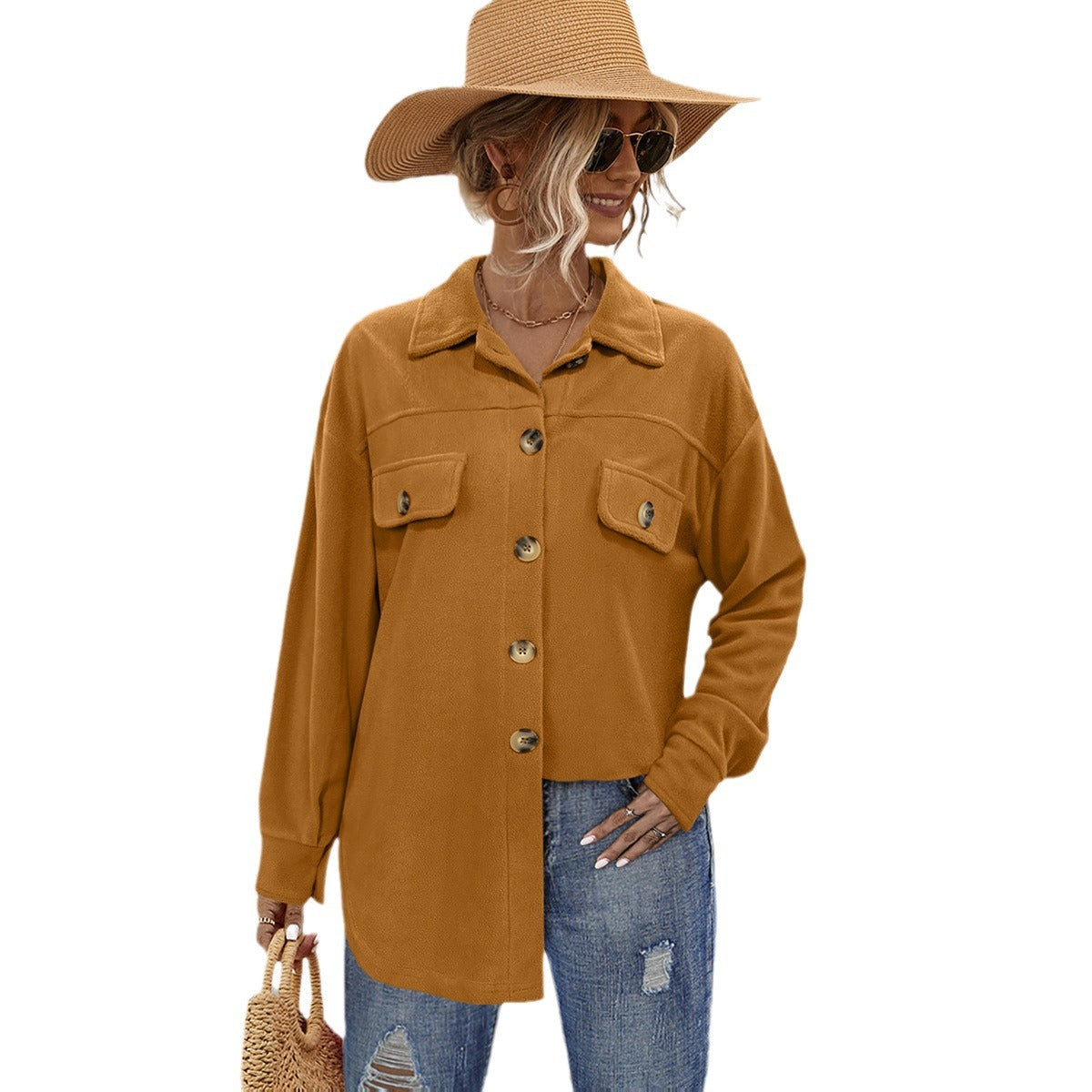 Damen Komfortable Overshirtjacke mit aufgesetzten Taschen und Knopfleiste R&B
