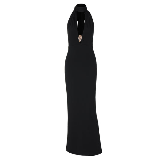 Damen Elegantes Halter-Maxikleid mit verführerischem Ausschnitt R&B