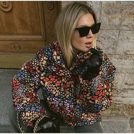 Damen gesteppte Jacke im modischen Leopardenprint R&B