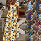 Damen Maxikleid mit stilvollem Blumen- und Tiermotiv