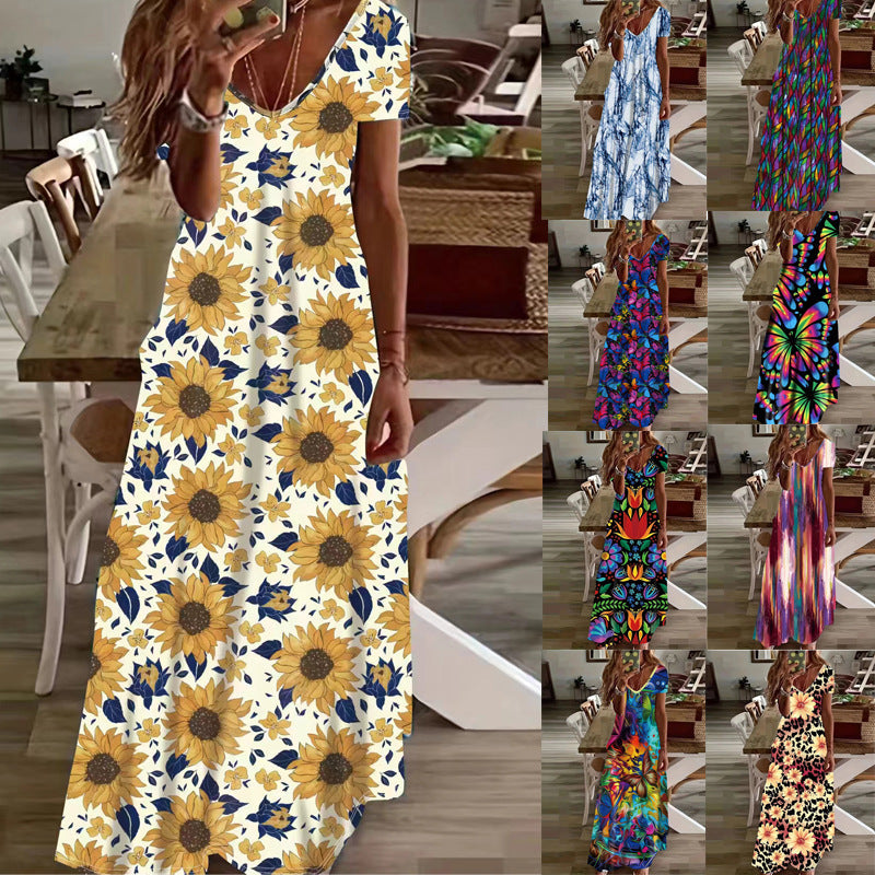 Damen Maxikleid mit stilvollem Blumen- und Tiermotiv