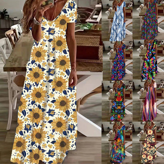 Damen Maxikleid mit stilvollem Blumen- und Tiermotiv R&B