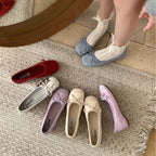 Damen Ballerinas mit schimmerndem Obermaterial und modischem Schleifendesign R&B