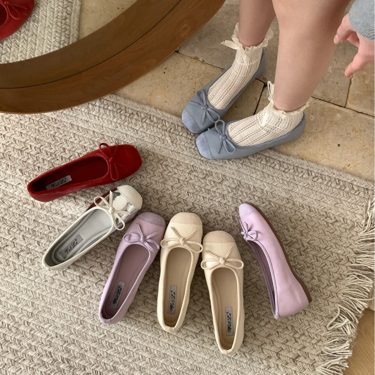 Damen Ballerinas mit schimmerndem Obermaterial und modischem Schleifendesign R&B