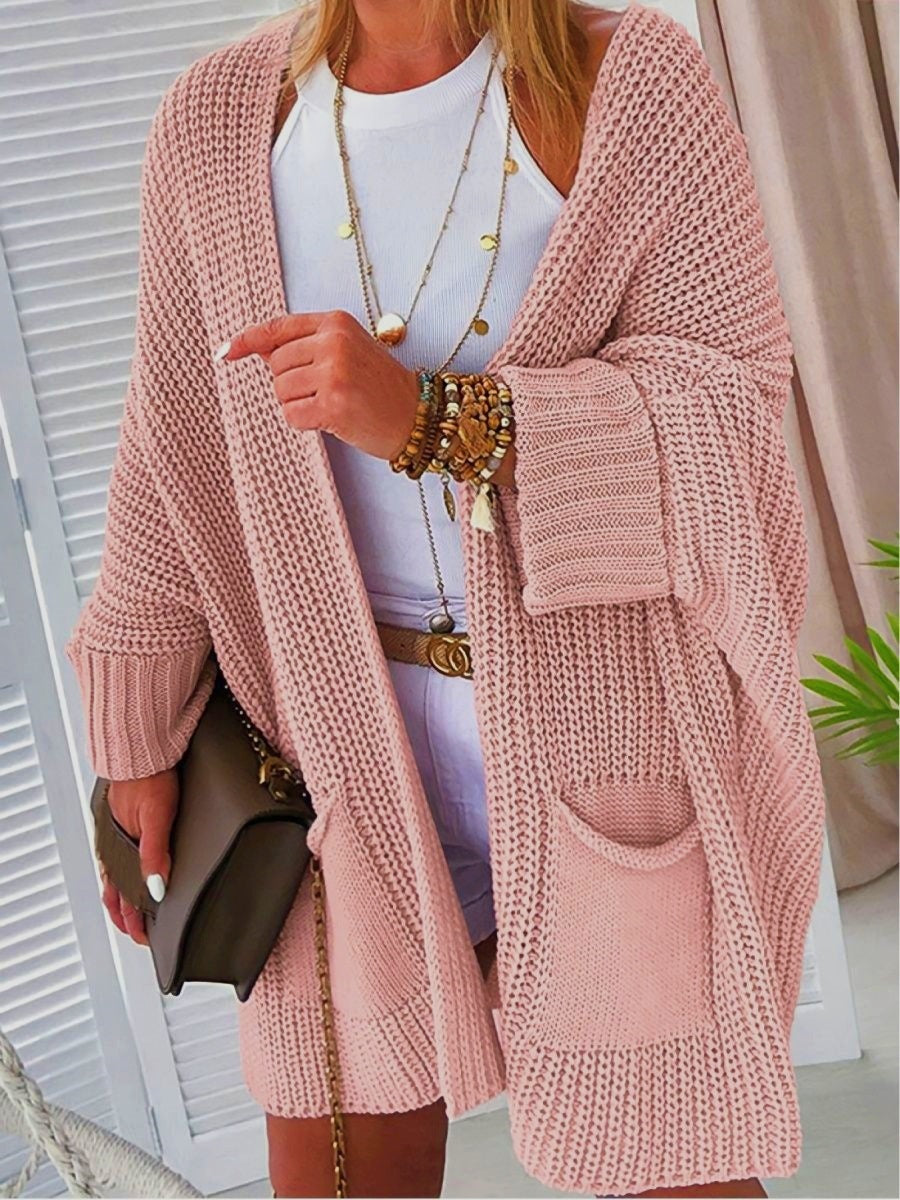 Damen Lässiger Strickcardigan mit praktischen Taschen und voluminösen Ärmeln R&B