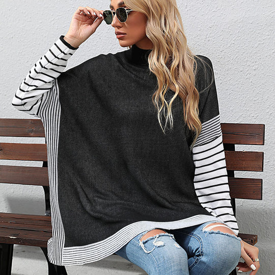 Damen modisches Langarmshirt mit Blockstreifen und asymmetrischem Schnitt R&B