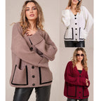 Damen Großer Strickcardigan mit dekorativen Knopfdetails und lässigem Schnitt R&B