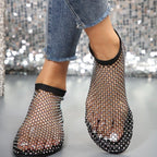Damen Glitzernde Netzschuhe mit offener Zehenpartie und auffälligen Strasssteinen R&B