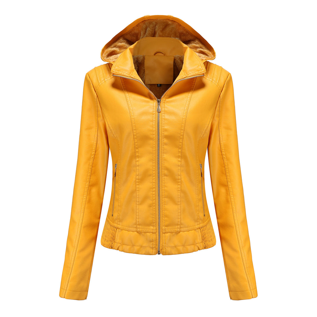 Damen stilvolle Kunstlederjacke mit hochabschließendem Kragen und elastischen Bündchen R&B